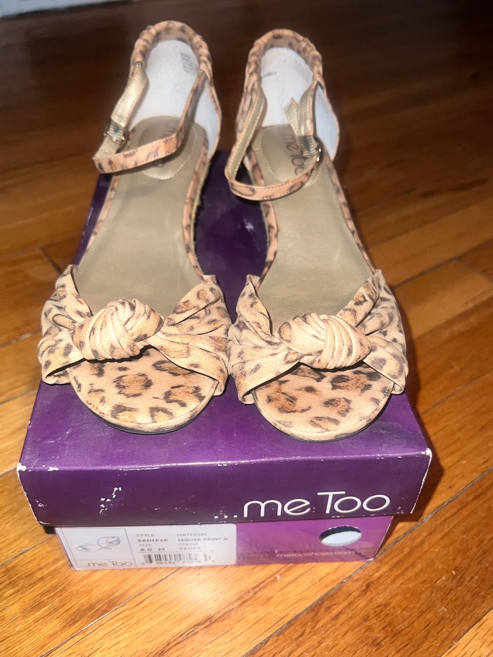 me too Leopard Knot Front Ankle Strap Sandals - Tan